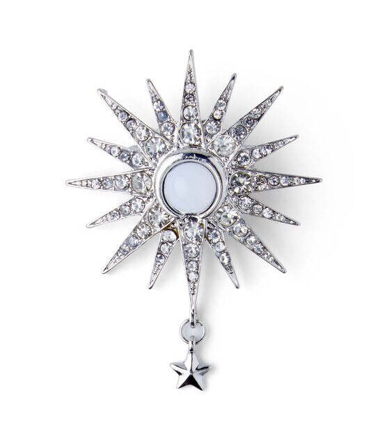 2.5" Silver Crystal Starburst Pin With Dangle by hildie & jo, , hi-res, image 2