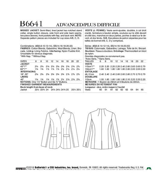 Butterick B6641 Size 14 to 22 Misses Jacket Sewing Pattern, , hi-res, image 2