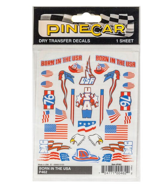 PineCar 4" x 5" Born in the USA Dry Transfer Decals