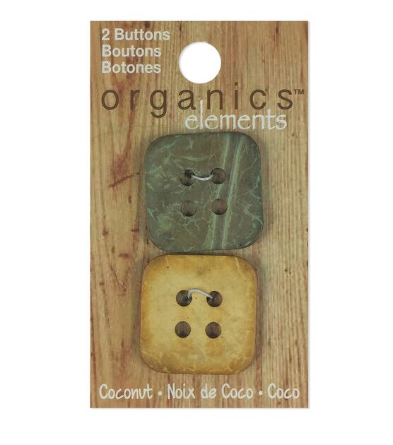Organic Elements 1" Turquoise & Yellow Coconut Square 4 Hole Button 2pk