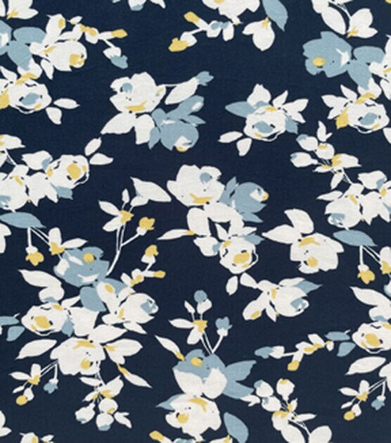 Dark Blue Floral Pattern Jersey Knit Fabric
