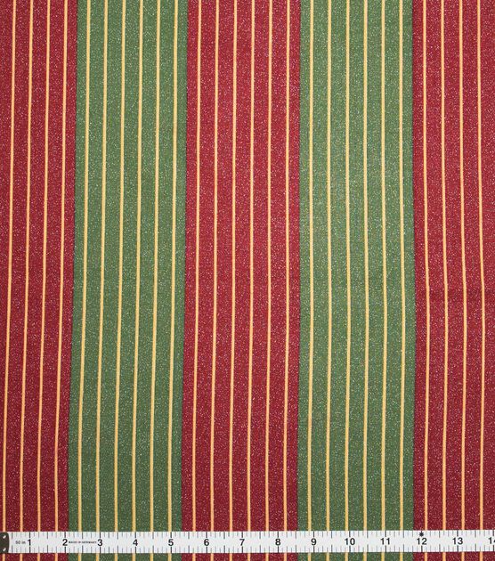 Green & Red Striped Christmas Glitter Cotton Fabric