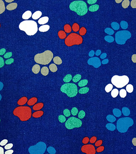 Novelty Cotton Fabric  Paw Prints On Navy