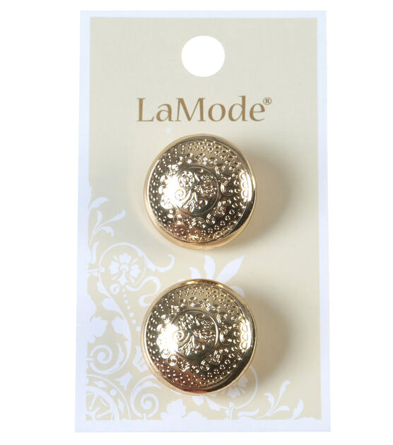 La Mode 7/8" Gold Etched Shank Buttons 2pk