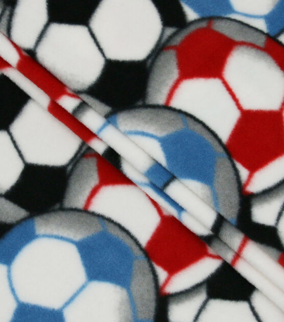 Red & Blue Soccer Balls Anti Pill Fleece Fabric, , hi-res, image 2