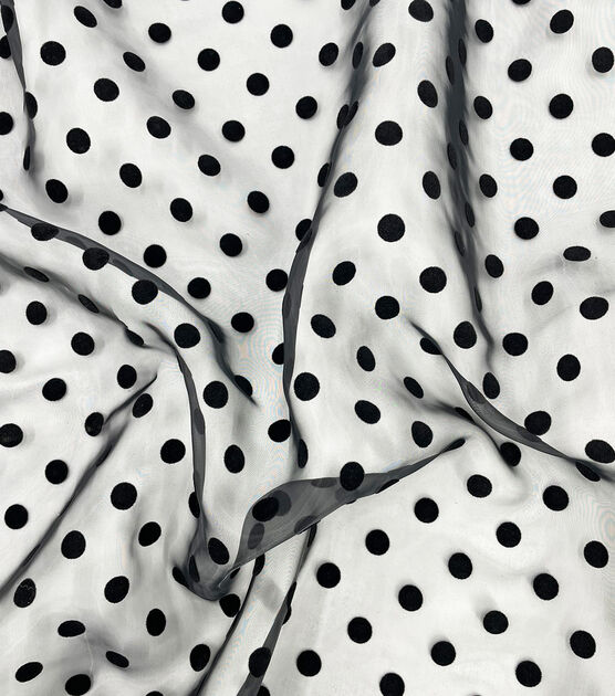 Black Flocked Dot Oragnza Fabric by Sew Sweet, , hi-res, image 3