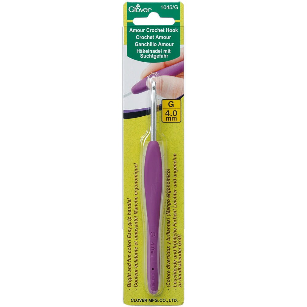 Clover Amour Aluminum Crochet Hooks, G6/4mm, swatch