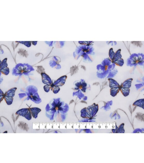 Purple Butterflies & Floral Anti Pill Fleece Fabric, , hi-res, image 3