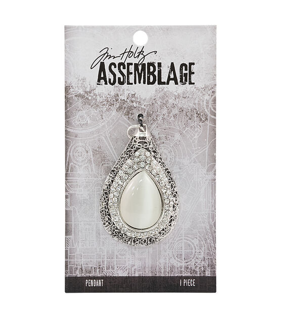 Tim Holtz Assemblage 1.38" x 2.13" Silver Pendant Opal Dropulent