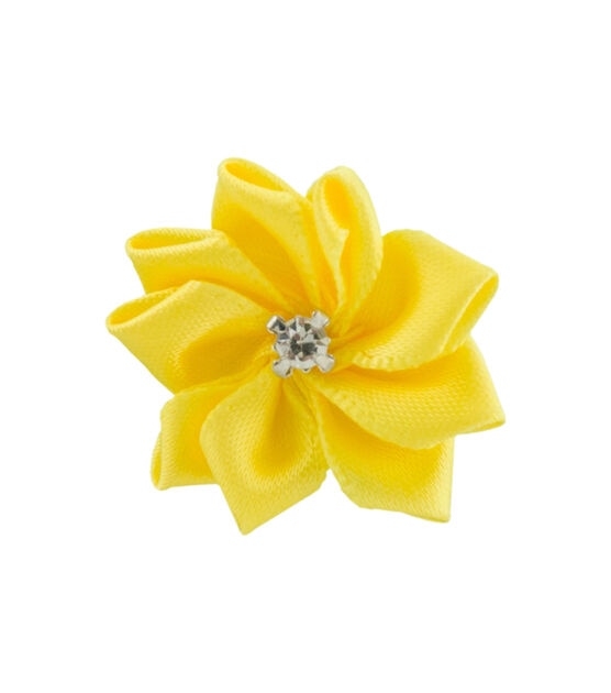 Offray Ribbon Accents Yellow Flower with Rhinestone Center 4pcs, , hi-res, image 2
