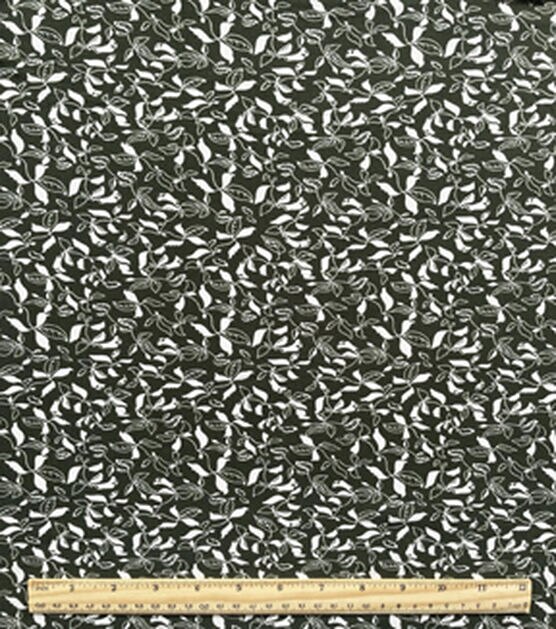 Dark Olive & White Small Vines Jersey Knit Fabric, , hi-res, image 2