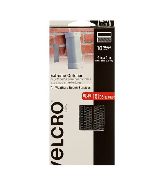 VELCRO Brand Extreme Outdoor Strips 1"X4" 10 Pkg Titanium