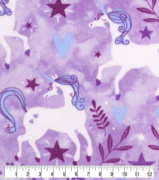 Happy Unicorns on Purple Anti Pill Fleece Fabric