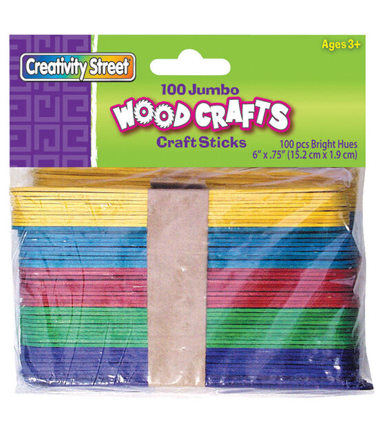 Creativity Street Wood Sticks ,4.5 inch, Natural, 100 Sticks per Pack, 6 Packs