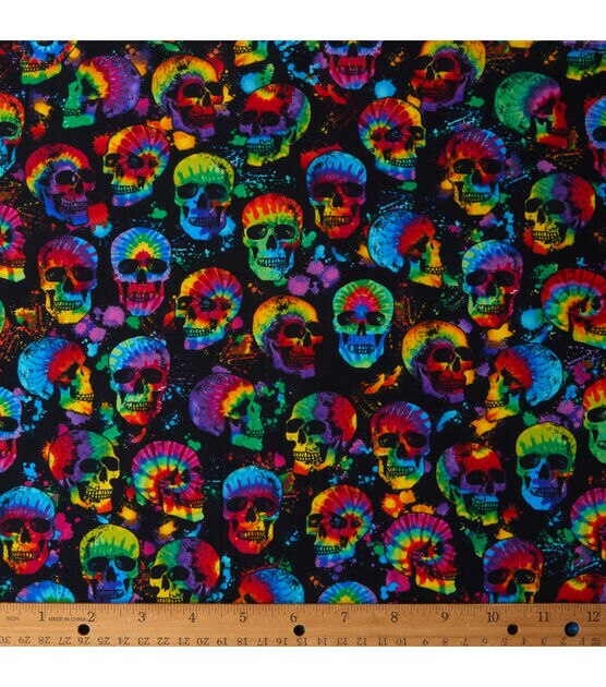 Tiedye Skulls Novelty Cotton Fabric, , hi-res, image 2