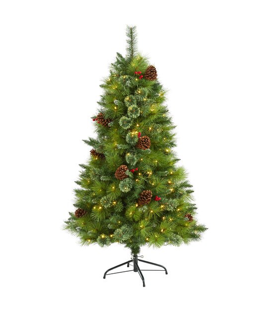 Nearly Natural 5' Clear Pre Lit Montana Pinecone & Berry Christmas Tree