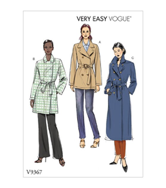 Vogue V9367 Size XS to M Misses Coat & Belt Sewing Pattern