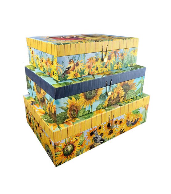 14" Sunflower Rectangle Box With Button Closure, , hi-res, image 3