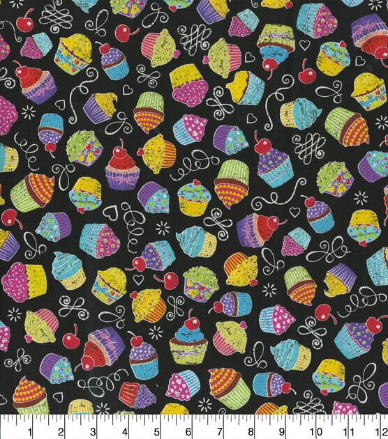 Hi Fashion Chalkboard Cupcakes Novelty Cotton Fabric, , hi-res, image 2