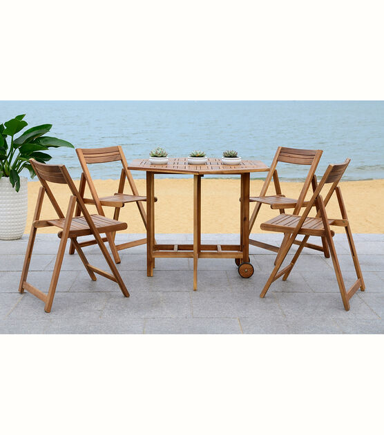 Safavieh Kerman Natural Outdoor Table With 4pc Foldable Chair Set, , hi-res, image 2