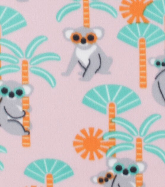 Koalas Palm Trees On Pink Blizzard Prints Fleece Fabric