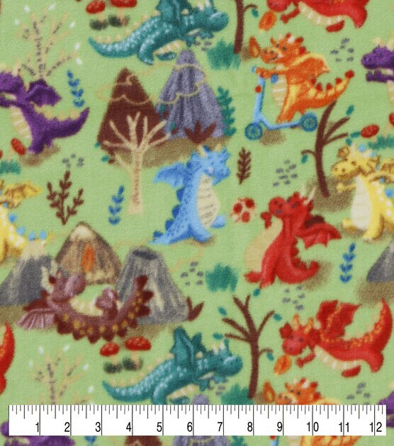 Playful Dragons on Green Anti Pill Fleece Fabric