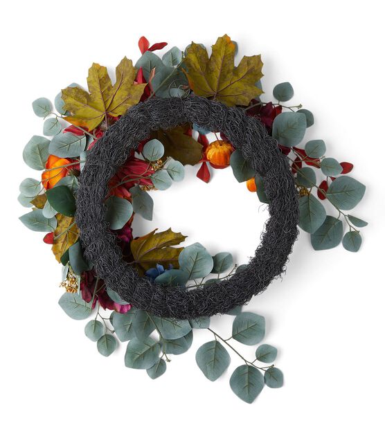 23" Fall Red Dahlia & Blue Hydrangea Asymetrical Wreath by Bloom Room, , hi-res, image 3