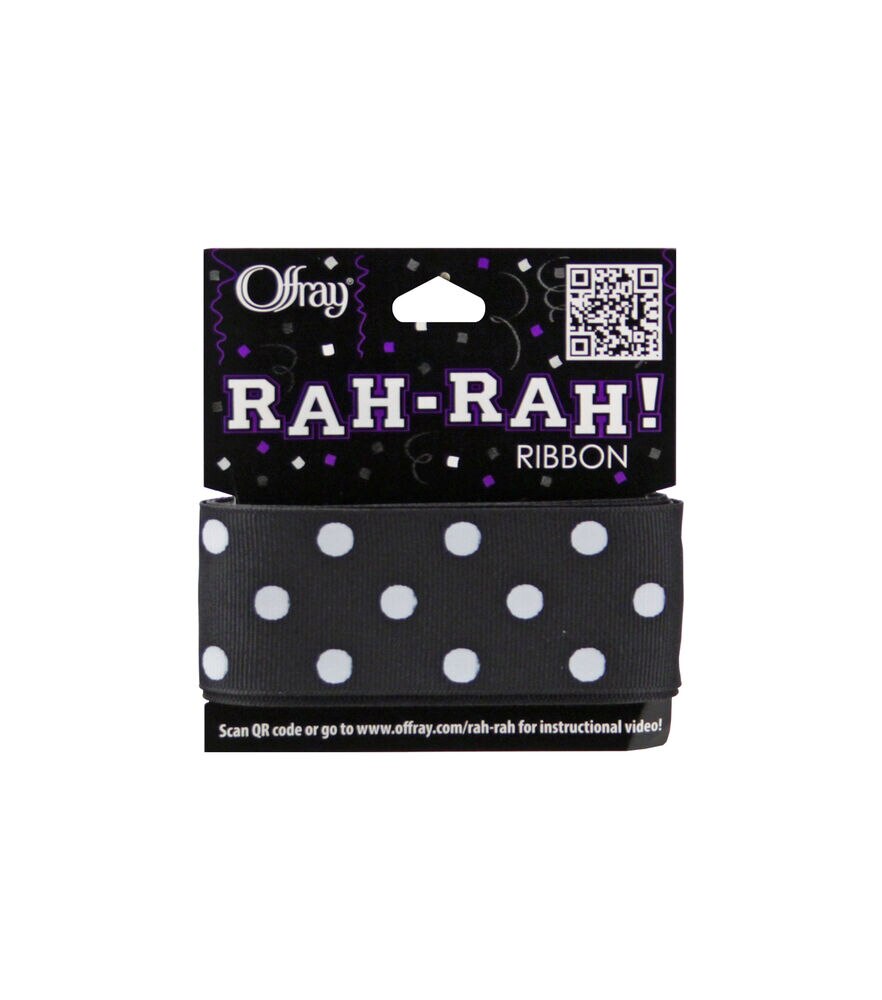 Offray Rah Rah 1.5" x 9' Polka Dot Grosgrain Ribbon, Black, swatch