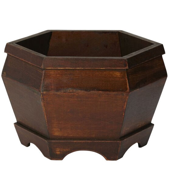 Nearly Natural 3ct Wooden Hexagon Decorative Planter, , hi-res, image 4
