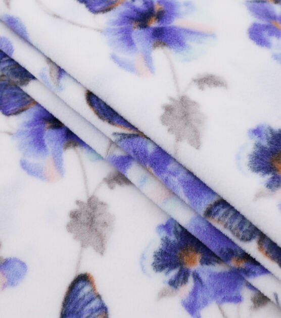 Purple Butterflies & Floral Anti Pill Fleece Fabric, , hi-res, image 2