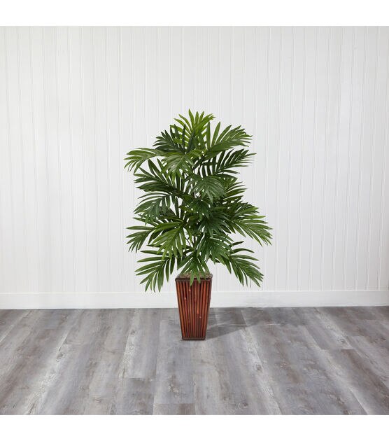 Nearly Natural Areca Palm with Bamboo Vase Silk Plant, , hi-res, image 3