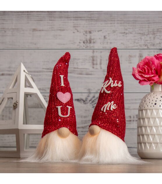 Northlight 11.5" Lighted Red Knit Kiss Me Hat Valentine's Day Gnome, , hi-res, image 2