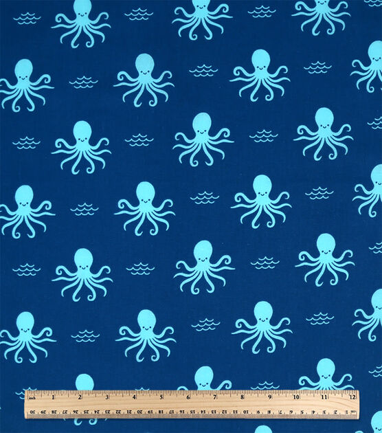 18" x 21" blue Swimming Octopus Cotton Fabric Quarter 1pc by POP!, , hi-res, image 2