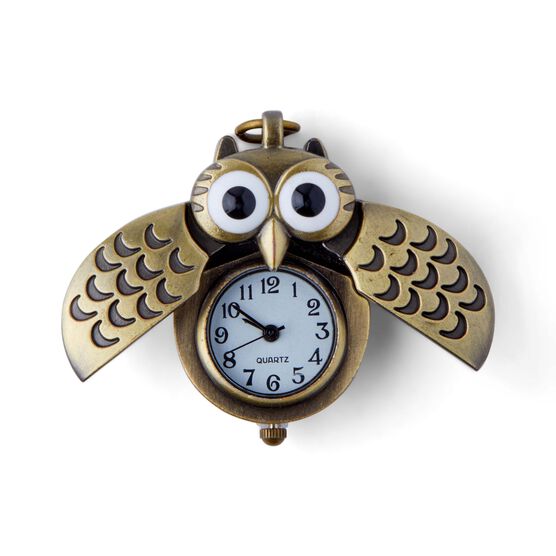 1" x 2" Gold Metal & Glass Owl Pocket Watch Pendant by hildie & jo, , hi-res, image 3