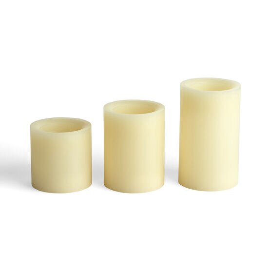Flameless Vanilla Scented LED Wax Trio Pillar Candles Cream, , hi-res, image 2