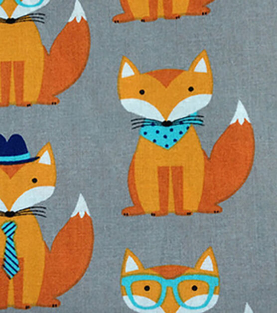 Novelty Cotton Fabric  Foxes On Gray