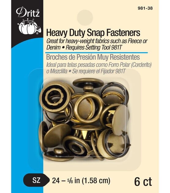 Heavy Duty Snap Fasteners 5/8'' 6/Pkg-Antique Brass