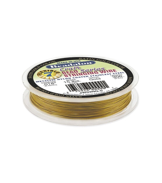 Beadalon Metallic Nylon Coated Stainless Steel Wire, Gold Color, .018 inch,  30ft.