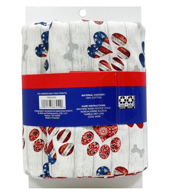 3yd  Patriotic White Americana Paw Prints Precut Cotton Fabric, , hi-res, image 2