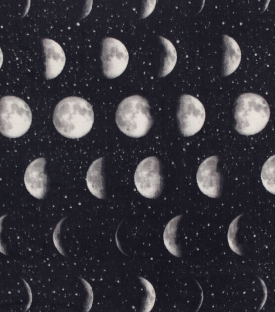 Moon Phases on Black Anti Pill Fleece Fabric, , hi-res, image 2