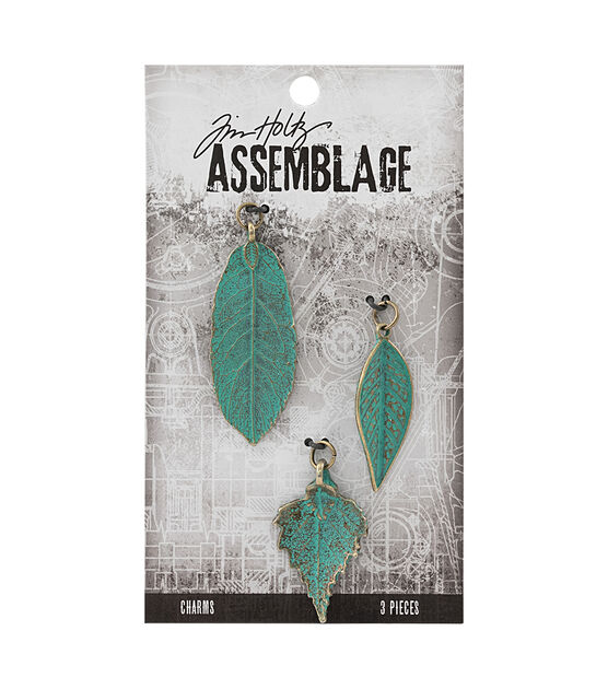 Tim Holtz Assemblage 3ct Green Leaves Charms
