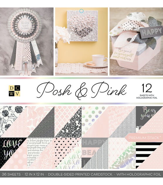 DCWV 36 Sheet 12" x 12" Posh & Pink Double Sided Printed Cardstock