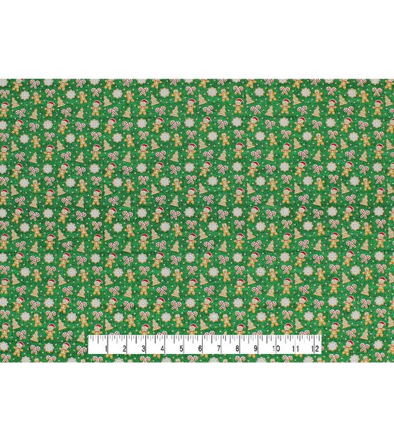 Mini Gingerbread Men on Green Christmas Glitter Cotton Fabric, , hi-res, image 3