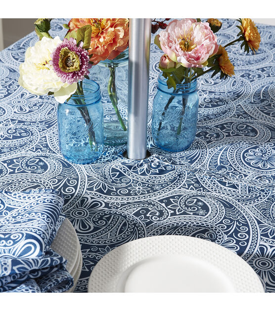 Design Imports Paisley Outdoor Tablecloth with Zipper 84", , hi-res, image 5
