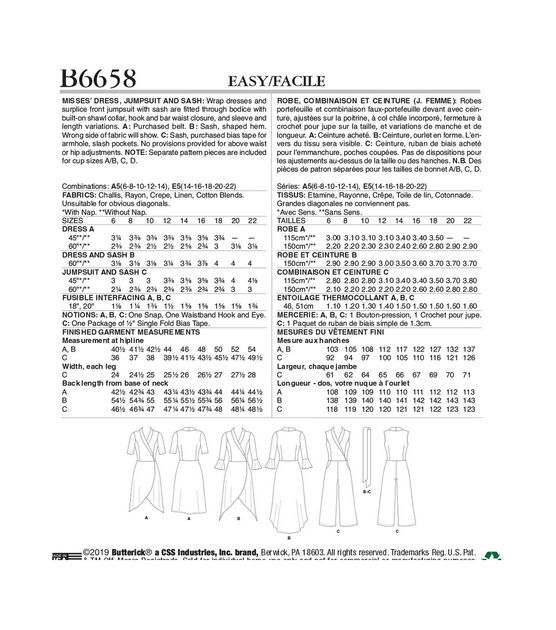 Butterick B6658 Size 14 to 22 Misses Jumpsuit & Sash Sewing Pattern, , hi-res, image 2