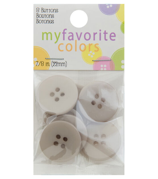 My Favorite Colors 7/8" Gray Round 4 Hole Buttons 8pk