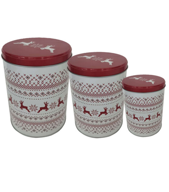 Christmas Argyle Reindeer Round Tin Canister by Place & Time | JOANN