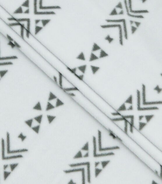 Gray Linear Aztec Geometrics on White Anti Pill Fleece Fabric, , hi-res, image 2