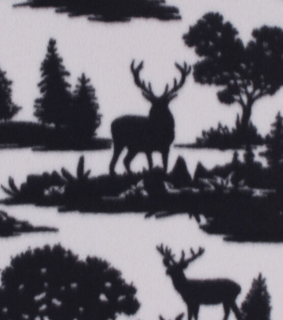 Black and White Deer In Woods Blizzard Fleece Fabric, , hi-res, image 1