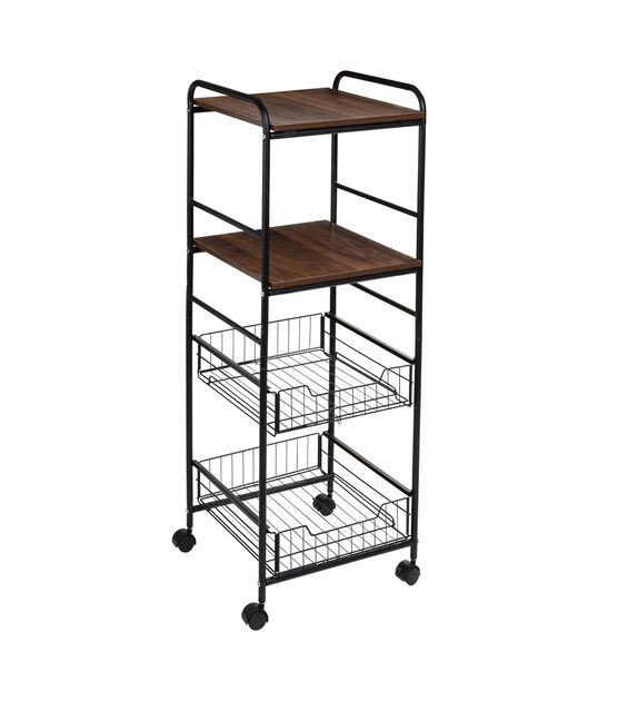 Honey Can Do 16" x 44" Black 4 Tier Rolling Cart With 2 Shelves, , hi-res, image 3